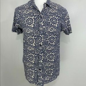 Tommy Jeans Mens Blue Cotton Hawaiian Camp Short Sleeve Button Up Shirt Sz Small